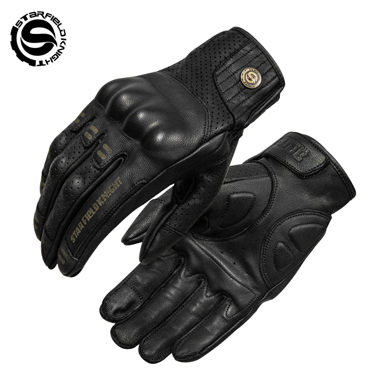 Motorcycle Gear Gloves - SFK Real Goatskin Leather Black Motorcycle