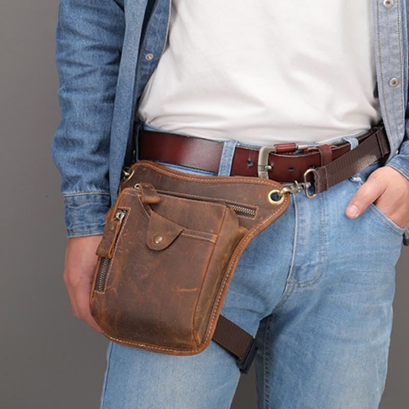 Motorcycle Gear Backpack - Vintage Pu Leather Waist Pack Drop